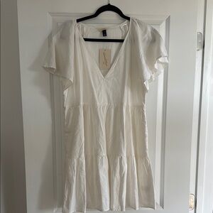 Universal Thread White Tiered Wrap Dress with Flutter Sleeves